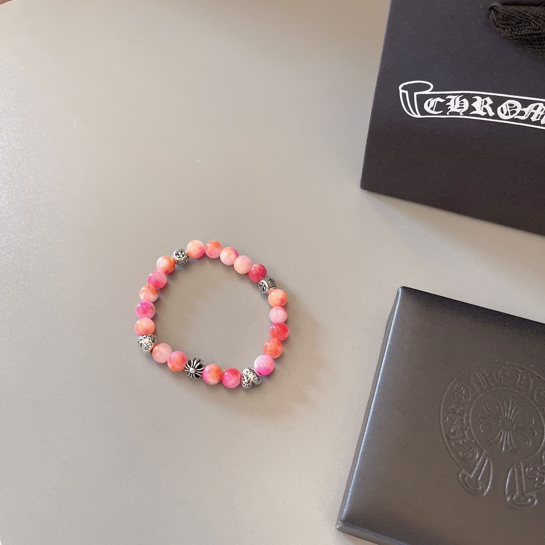 Chrome Hearts Chromecards Pink Agate Bracelet